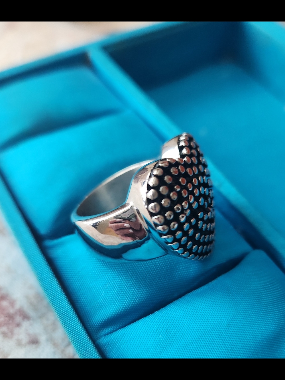 Tocara Sterling Silver Heart Studded Ring in Black and Silver - Picture 2 of 2